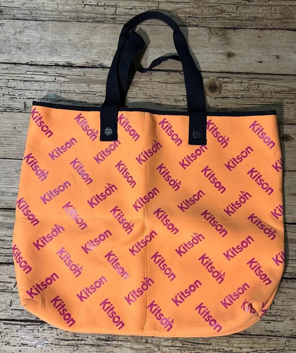Kitson LA Neon Orange Logo Neoprene Scuba Large Tote